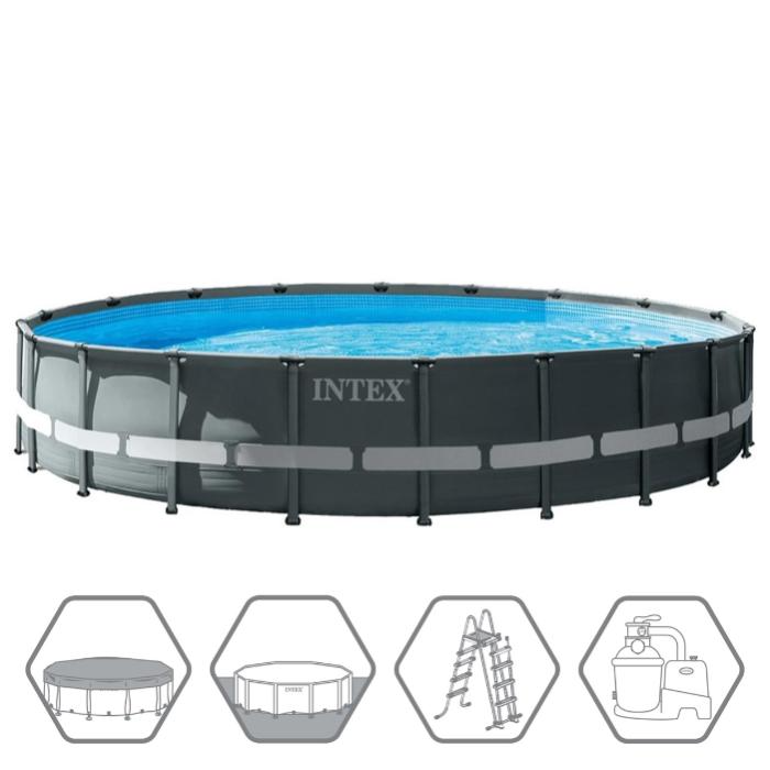 Каркасный бассейн Intex 26334, Ultra XTR Frame 610х122см, 30079л, песочный фильтр-насос, лестница, тент, подстилка