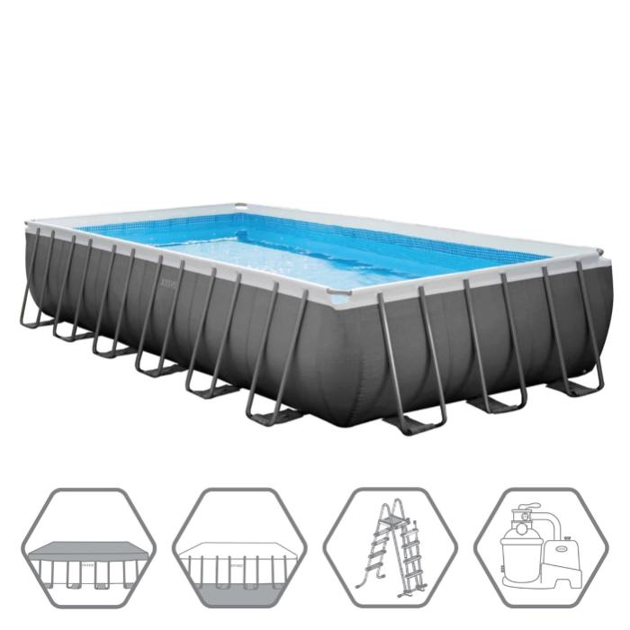 Каркасный бассейн Intex 26364, Ultra XTR Frame 732х366х132см, 31805л, песочный фильтр-насос, лестница, тент, подстилка
