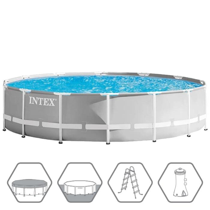 Каркасный бассейн Intex 26720, Prism Frame 427х107см, 12706л, фильтр-насос, лестница, тент, подстилка