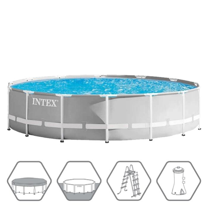 Каркасный бассейн Intex 26732, Prism Frame 549х122см, 24311л, фильтр-насос, лестница, тент, подстилка фото 2