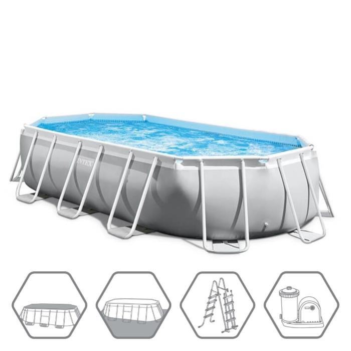 Каркасный бассейн Intex 26796, Prism Frame 503х274x122см "Oval" 13365л, фильтр-насос, лестница, тент, подстилка фото 2