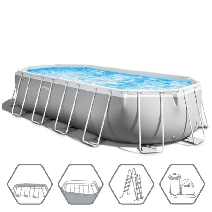 Каркасный бассейн Intex 26798, Prism Frame 610х305x122см "Oval" 18202л, фильтр-насос, лестница, тент, подстилка фото 2