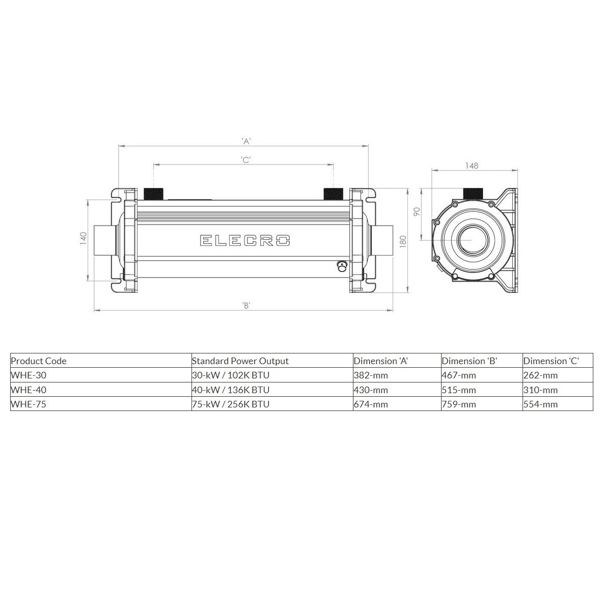 Теплообменник Elecro WHE 75 кВт (titanium)