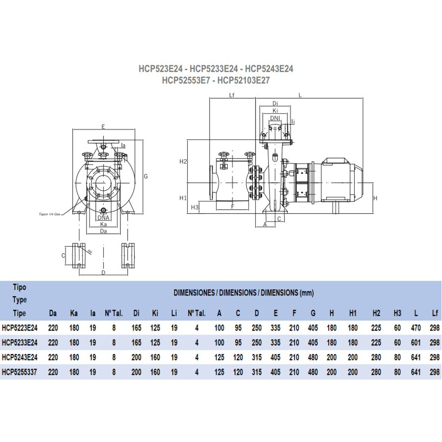 Насос Hayward HCP5233E24 (380V, пф, 28m3/h*14m, 2,2kW, 3HP) кор. чугун\крыл. бронза фланец 100\50 фото 3
