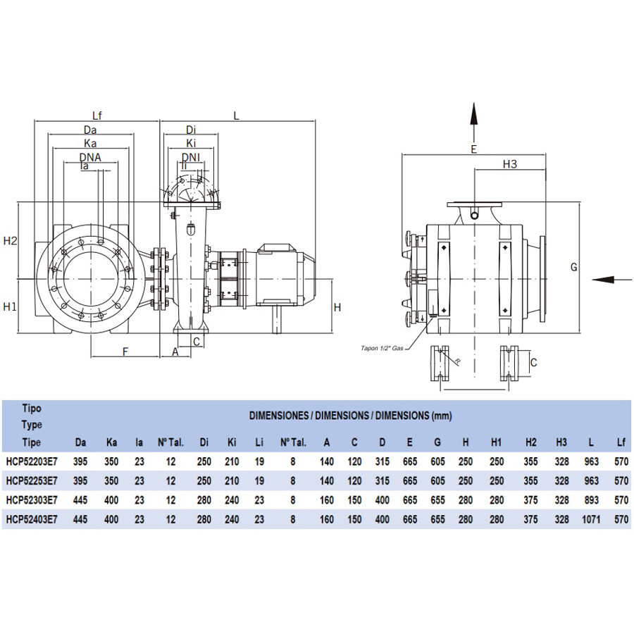 Насос Hayward HCP52253E7 (380V, пф,324m3/h*14m, 18,5kW,25HP) кор.чугун\крыл.бронза фланец 250\125 фото 3