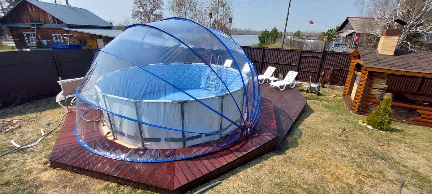Круглый купольный тент павильон Pool Tent 4,5м. для бассейнов и СПА, синий фото 6