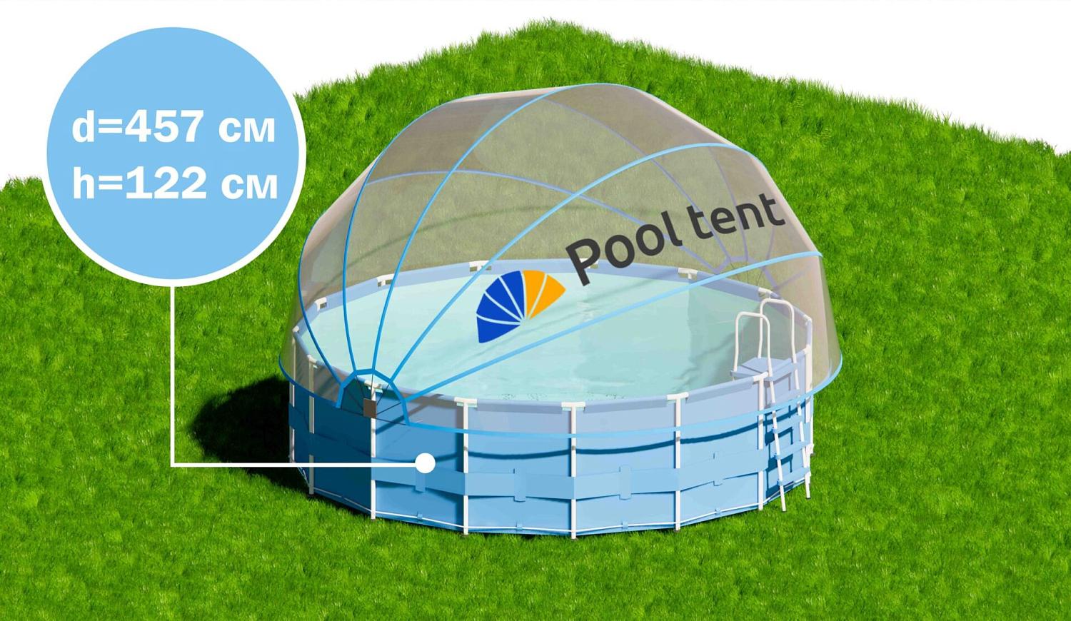 Круглый купольный тент Pool Tent на бассейн диаметром 457см, синий фото 2
