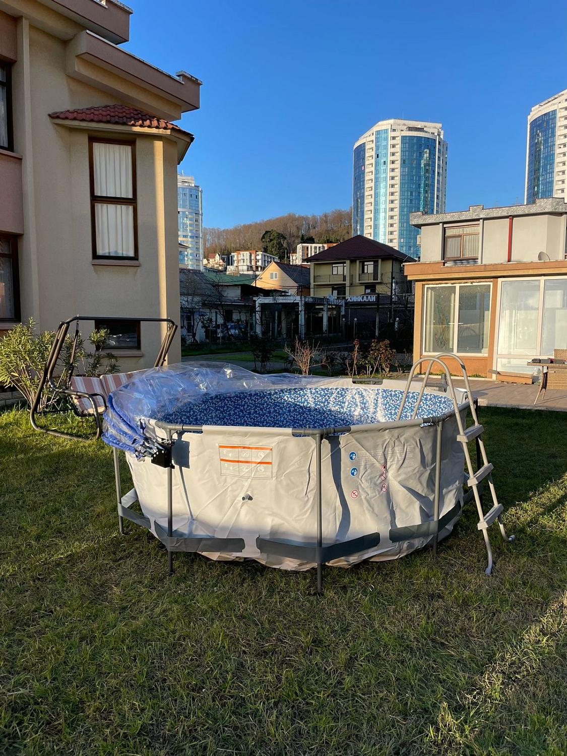 Круглый купольный тент Pool Tent на бассейн диаметром 457см, синий фото 4