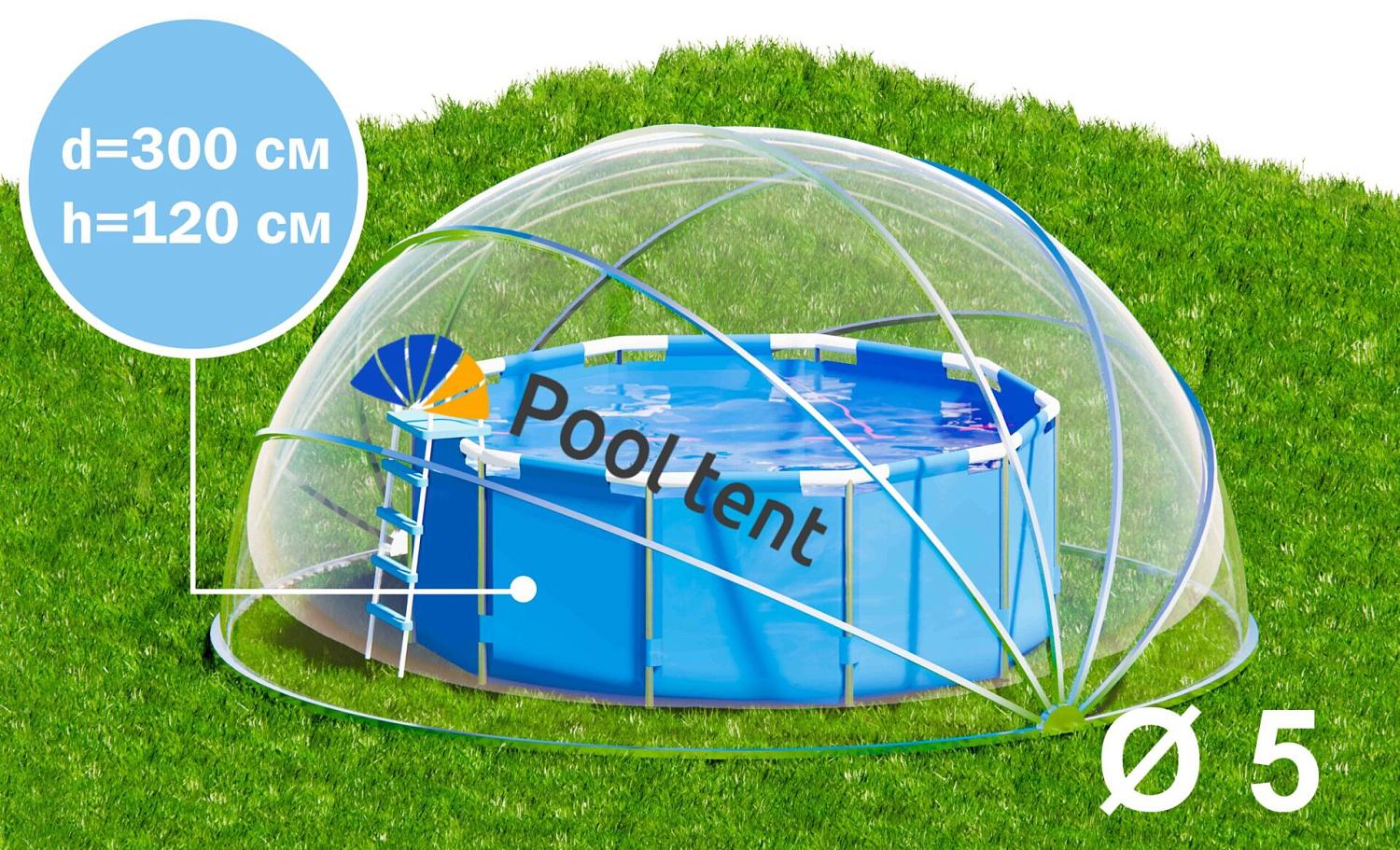 Круглый купольный тент павильон Pool Tent 5,0м для бассейнов и СПА, синий фото 3