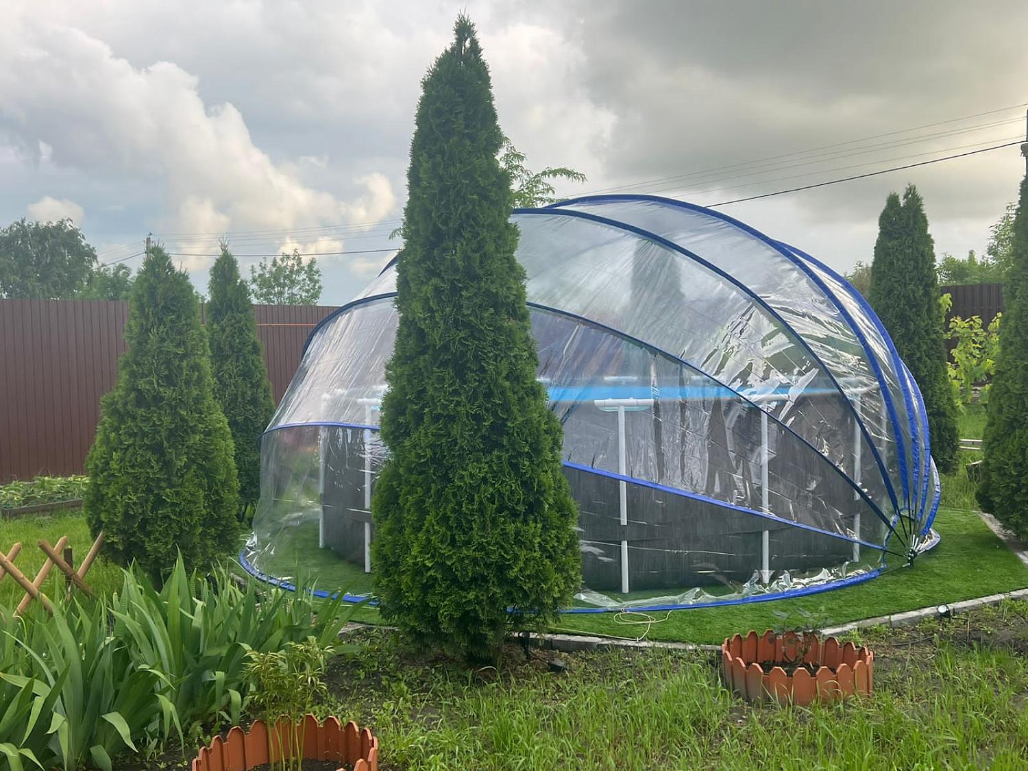 Круглый купольный тент павильон Pool Tent 5,0м для бассейнов и СПА, синий фото 4