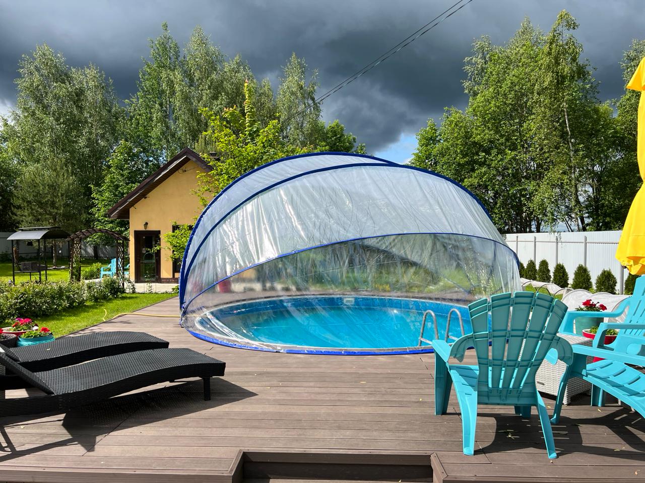Круглый купольный тент павильон Pool Tent 5,0м для бассейнов и СПА, серый фото 4